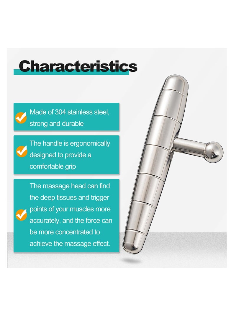 أداة تدليك على شكل حرف T من الفولاذ المقاوم للصدأ، أداة تدليك يدوية 2 في 1 للأنسجة العميقة، عصا تدليك للرقبة والقدم والظهر والكتفين، تدليك نقاط الزناد المستهدفة لتخفيف الألم والاسترخاء لكامل الجسم - Image 3
