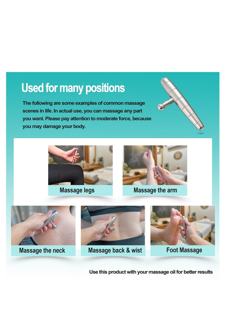 أداة تدليك على شكل حرف T من الفولاذ المقاوم للصدأ، أداة تدليك يدوية 2 في 1 للأنسجة العميقة، عصا تدليك للرقبة والقدم والظهر والكتفين، تدليك نقاط الزناد المستهدفة لتخفيف الألم والاسترخاء لكامل الجسم - Image 2