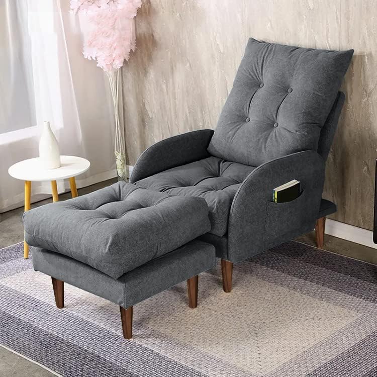 Poppins HOME Creative Modern Minimalist Lazy Fabric Sofa Living Room Bedroom Furniture Leisure folding recliner Single Sofa with Footstool (Dark Grey)