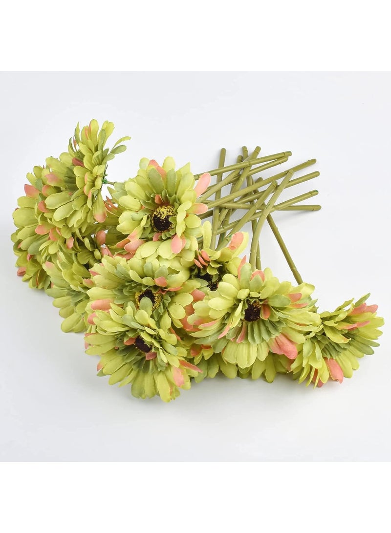 SOLARAE 15 Pcs Artificial Silk Daisy Flowers Fake Gerbera Flowers Bridal Wedding Bouquet for Home Wedding Party DIY Centerpiece Decorations (Green) - Image 3