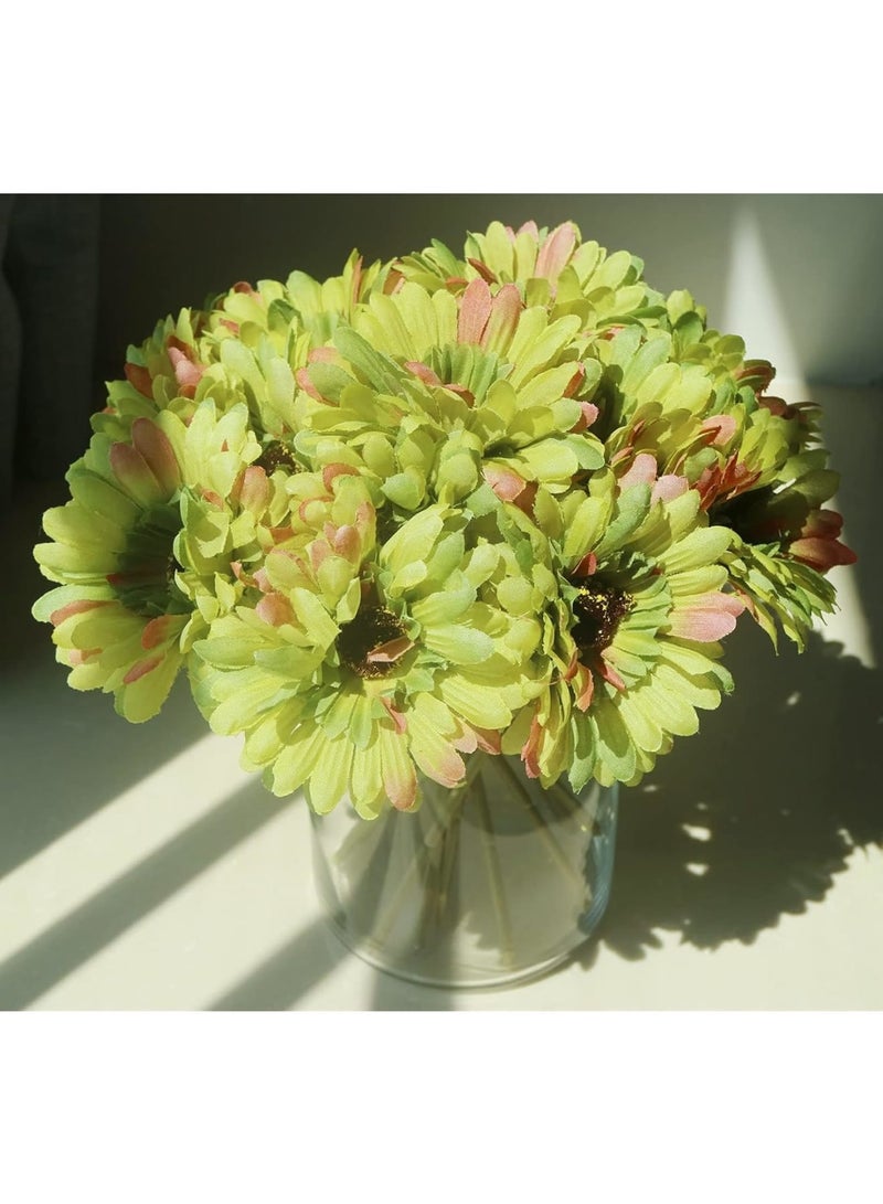 SOLARAE 15 Pcs Artificial Silk Daisy Flowers Fake Gerbera Flowers Bridal Wedding Bouquet for Home Wedding Party DIY Centerpiece Decorations (Green) - Image 1