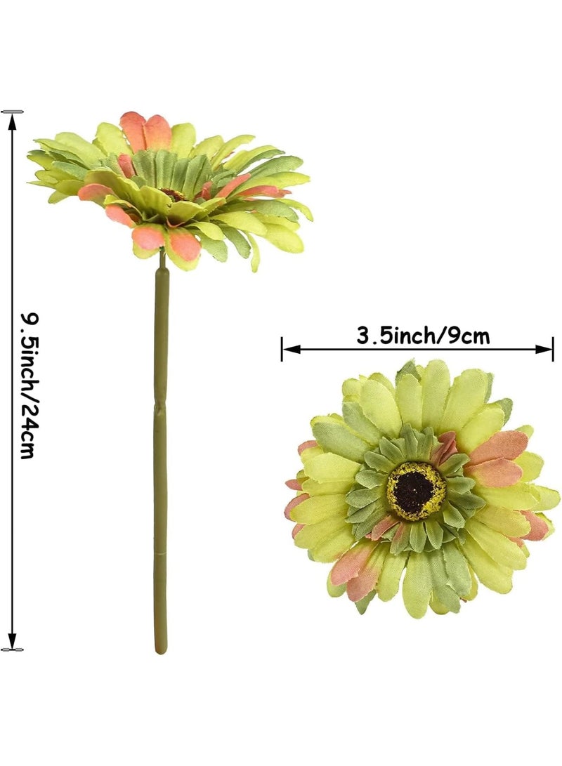 SOLARAE 15 Pcs Artificial Silk Daisy Flowers Fake Gerbera Flowers Bridal Wedding Bouquet for Home Wedding Party DIY Centerpiece Decorations (Green) - Image 5