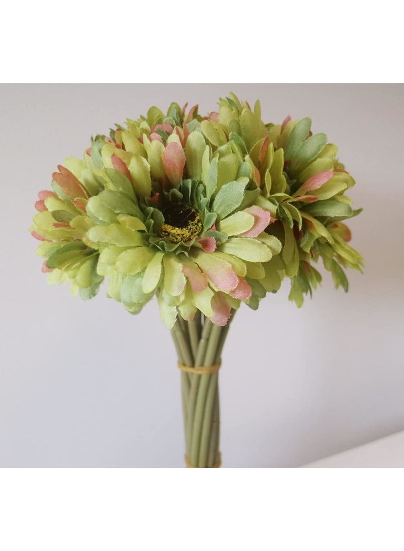 SOLARAE 15 Pcs Artificial Silk Daisy Flowers Fake Gerbera Flowers Bridal Wedding Bouquet for Home Wedding Party DIY Centerpiece Decorations (Green) - Image 4