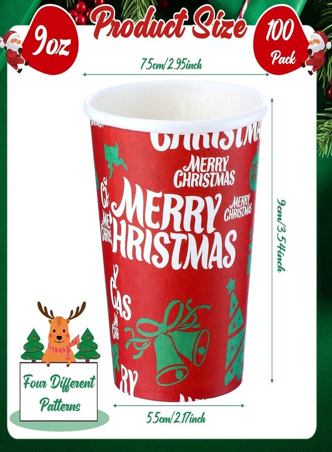 Zhehao 100 Pack Christmas Disposable Cups 9 oz Christmas Paper Cups Christmas Party Supplies Drinking Paper Cups for Party Holidays Hot Cold Beverages Dinnerware Decorations (Tree) - Image 2