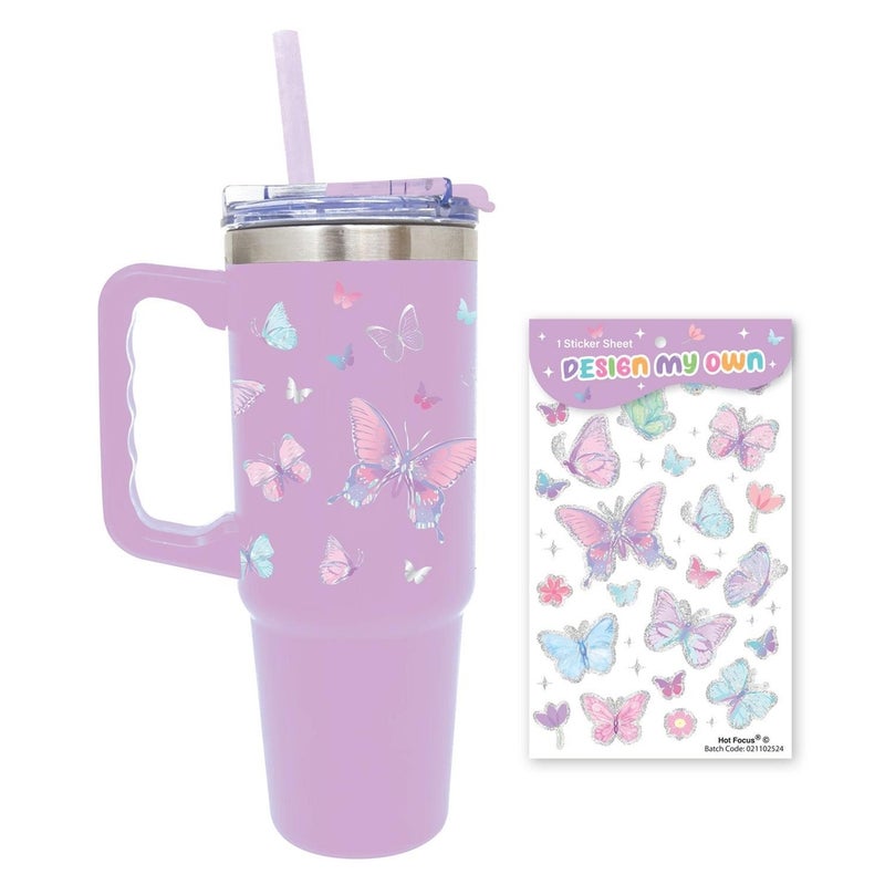 Hot Focus - Tie-Dye Butterfly Insulated Unique Stainless Steel Tumbler with Butterflies Stickers - 467TB - Image 1