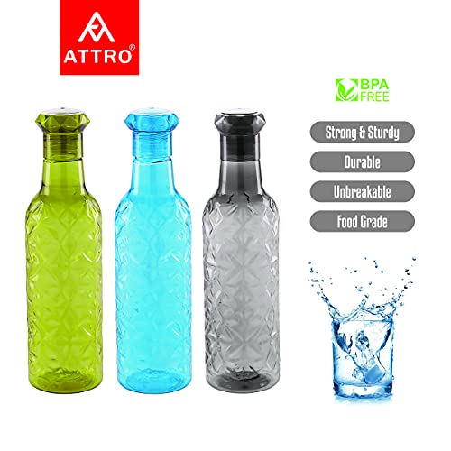 Attro Iceberg Unbreakable PET Fridge Water Bottle,Set of 3,1000 ml,Multicolor - Image 2