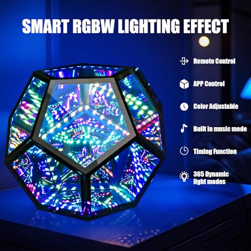 venveal Infinity Mirror Light Cool Led Changing Night Dodecahedron Light with Music Sync Function for USB Powered for Computer Gaming Desk Birthday(5.91×7.09×7.09in) - Image 4