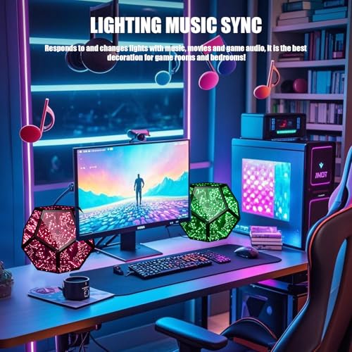 venveal Infinity Mirror Light Cool Led Changing Night Dodecahedron Light with Music Sync Function for USB Powered for Computer Gaming Desk Birthday(5.91×7.09×7.09in) - Image 2