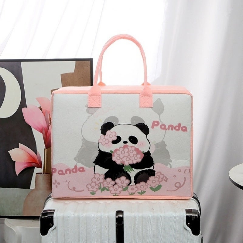 Felt Storage Cartoon Travel Bag Large Capacity Essential Storage Bag for Going Out Luggage Bag Trolley Case Can Be Used as a Suitcase 4030 pink flower panda