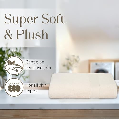 Ambra Linens 500 GSM Highly Absorbent Towel, 100% Cotton, Soft and Plush, All Seasons Use, Large, Everyday Use, Durable (1 Piece of Bath Towel, Cream) - Image 3