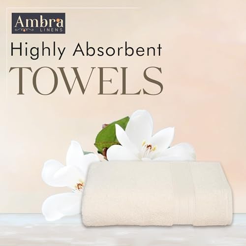 Ambra Linens 500 GSM Highly Absorbent Towel, 100% Cotton, Soft and Plush, All Seasons Use, Large, Everyday Use, Durable (1 Piece of Bath Towel, Cream) - Image 2