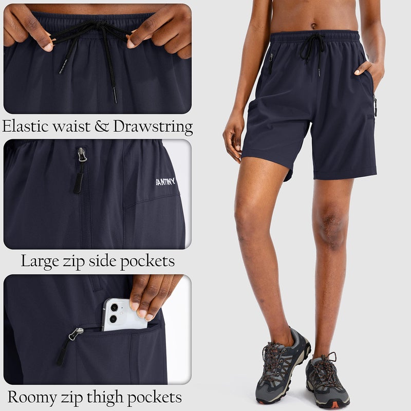 SANTINY Women's 5''/ 7''/9'' Hiking Cargo Shorts Quick Dry Lightweight Summer Shorts for Women Athletic Golf Zipper Pockets(Navy_XXL) - Image 4