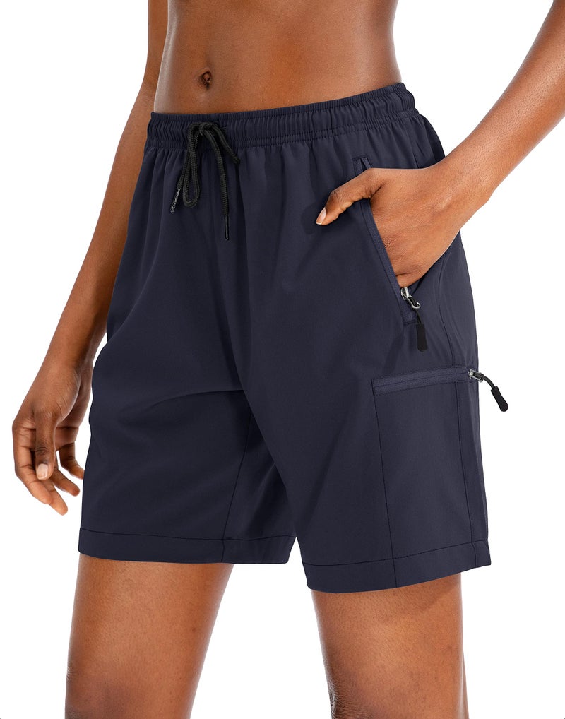 SANTINY Women's 5''/ 7''/9'' Hiking Cargo Shorts Quick Dry Lightweight Summer Shorts for Women Athletic Golf Zipper Pockets(Navy_XXL) - Image 1
