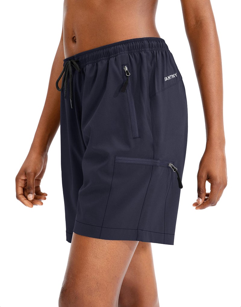 SANTINY Women's 5''/ 7''/9'' Hiking Cargo Shorts Quick Dry Lightweight Summer Shorts for Women Athletic Golf Zipper Pockets(Navy_XXL) - Image 2