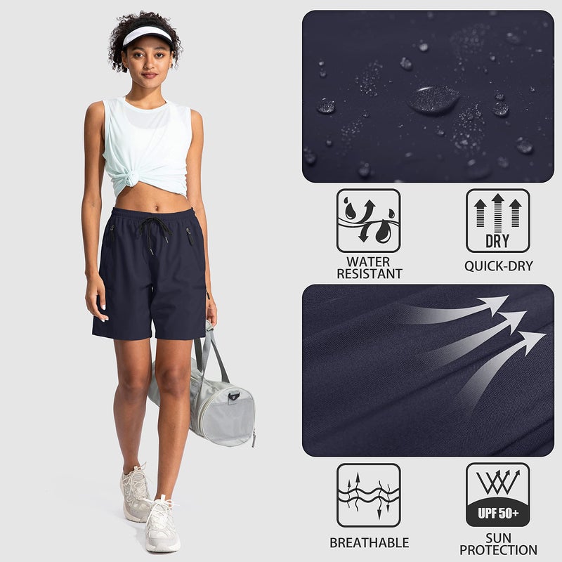 SANTINY Women's 5''/ 7''/9'' Hiking Cargo Shorts Quick Dry Lightweight Summer Shorts for Women Athletic Golf Zipper Pockets(Navy_XXL) - Image 5