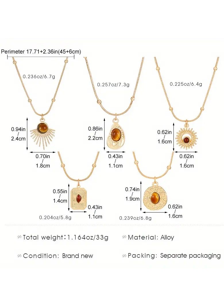 Home Clearance Sale 1pc Vintage Brown Synthetic Gemstone Pendant Necklace, Luxury Classic Style Sweater Chain Accessory for Women - Image 3