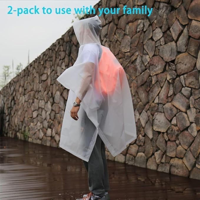 HZYH 2 Pack of Raincoat Rain Poncho for Adults, EVA Portable Adults Waterproof Ponchos, Reusable Raincoat with Hoods for Camping, Hiking Travel, Amusement Parks, Festival - Image 3
