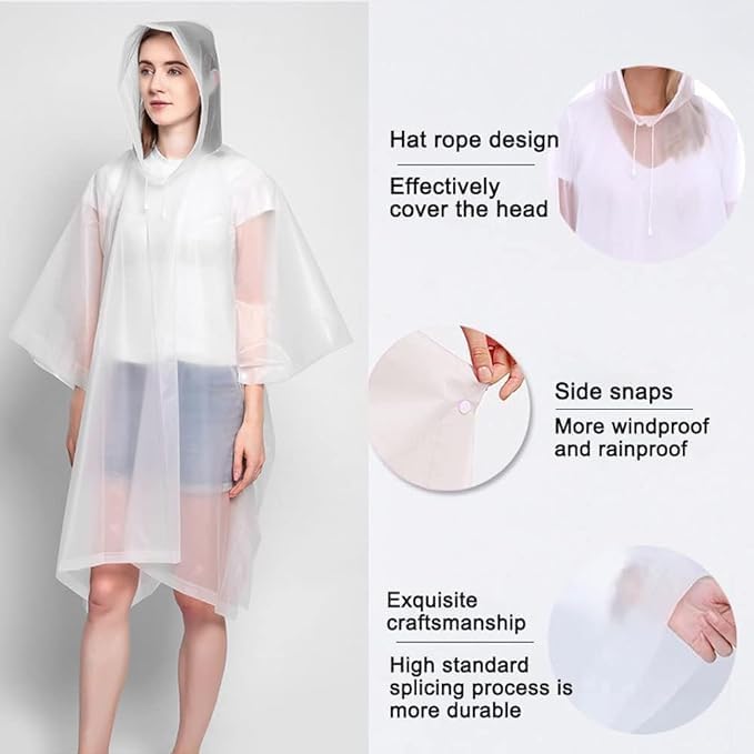HZYH 2 Pack of Raincoat Rain Poncho for Adults, EVA Portable Adults Waterproof Ponchos, Reusable Raincoat with Hoods for Camping, Hiking Travel, Amusement Parks, Festival - Image 4