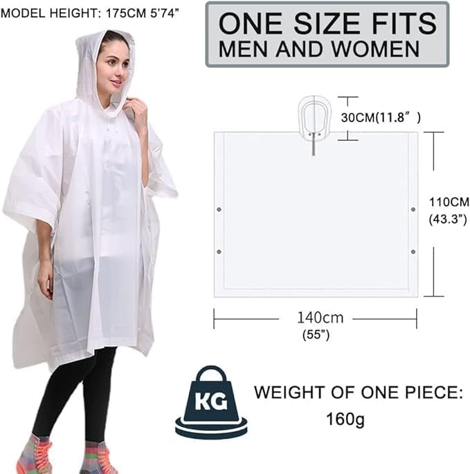 HZYH 2 Pack of Raincoat Rain Poncho for Adults, EVA Portable Adults Waterproof Ponchos, Reusable Raincoat with Hoods for Camping, Hiking Travel, Amusement Parks, Festival - Image 2