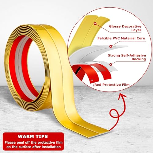 Grofilo "1 Roll Flexible PVC Golden Wall Molding Trim – Decorative & Protective Caulk Strip for Table Edges, Door Frames, Baseboards, and Corners" - Image 2