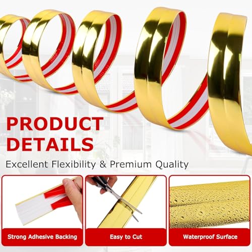 Grofilo "1 Roll Flexible PVC Golden Wall Molding Trim – Decorative & Protective Caulk Strip for Table Edges, Door Frames, Baseboards, and Corners" - Image 3