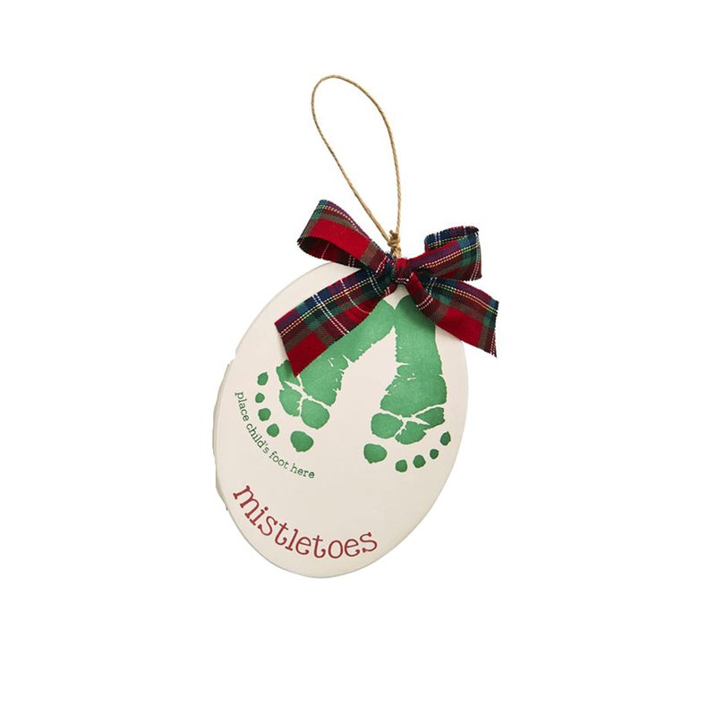 Mud Pie Baby Footprint Christmas Ornament Mistletoes 5 x 4