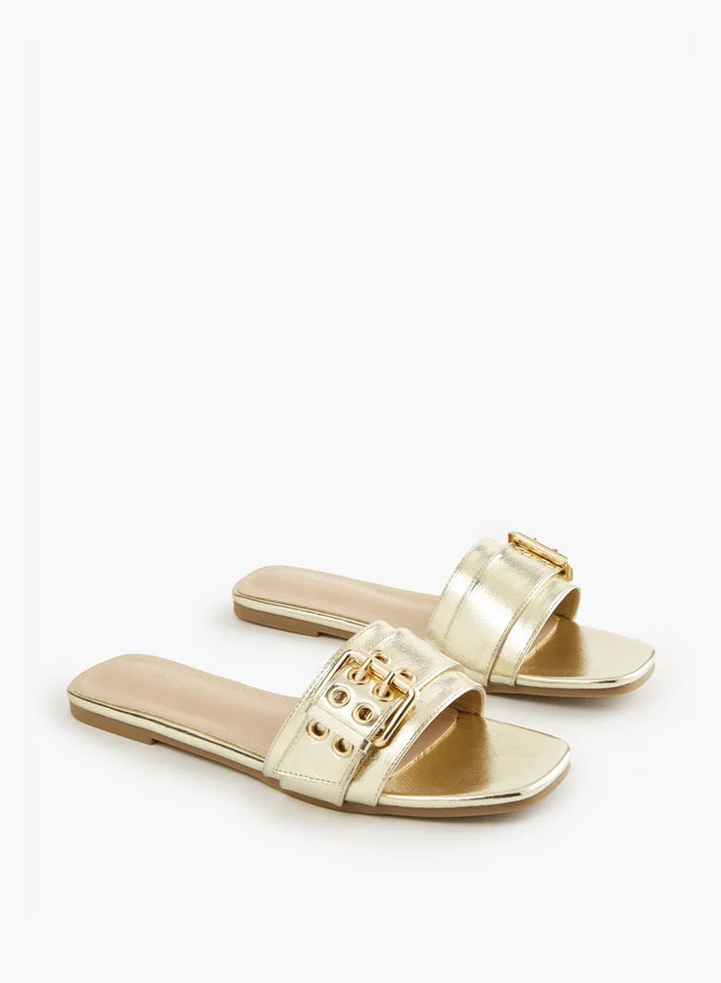 Flora Bella By Shoexpress Buckle Accent Slip-On Flat Sandals