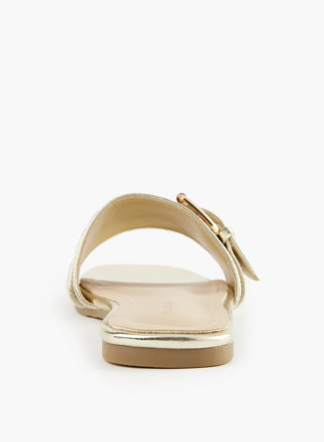 Flora Bella By Shoexpress Buckle Accent Slip-On Flat Sandals