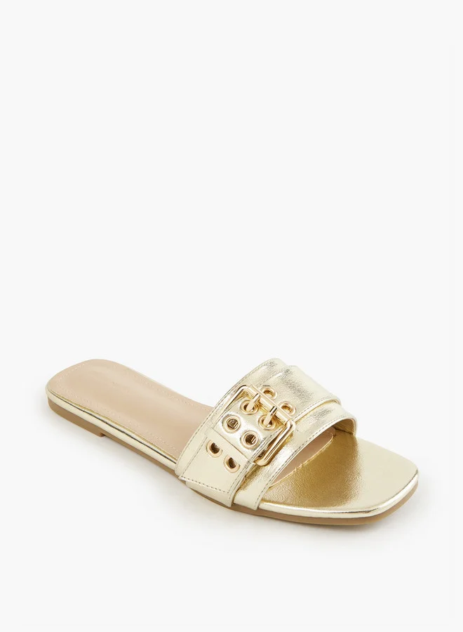 Flora Bella By Shoexpress Buckle Accent Slip-On Flat Sandals