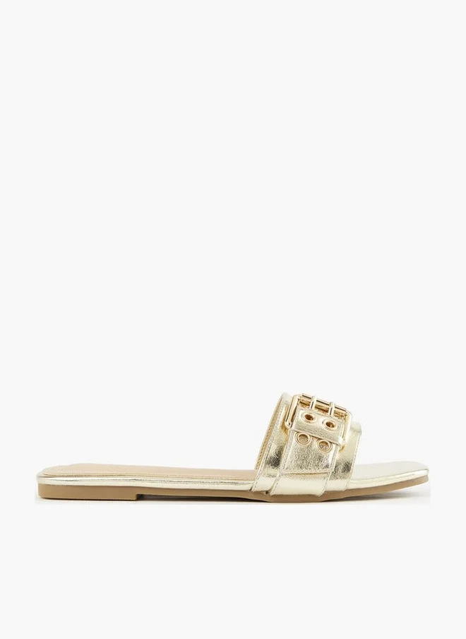 Flora Bella By Shoexpress Buckle Accent Slip-On Flat Sandals