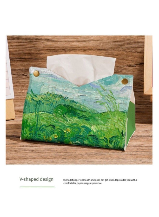 Green Wheat Field Oil Painting Pattern Tissue Box Creative Desktop Paper Box Living Room Home Storage Restaurant Paper Box - Image 5