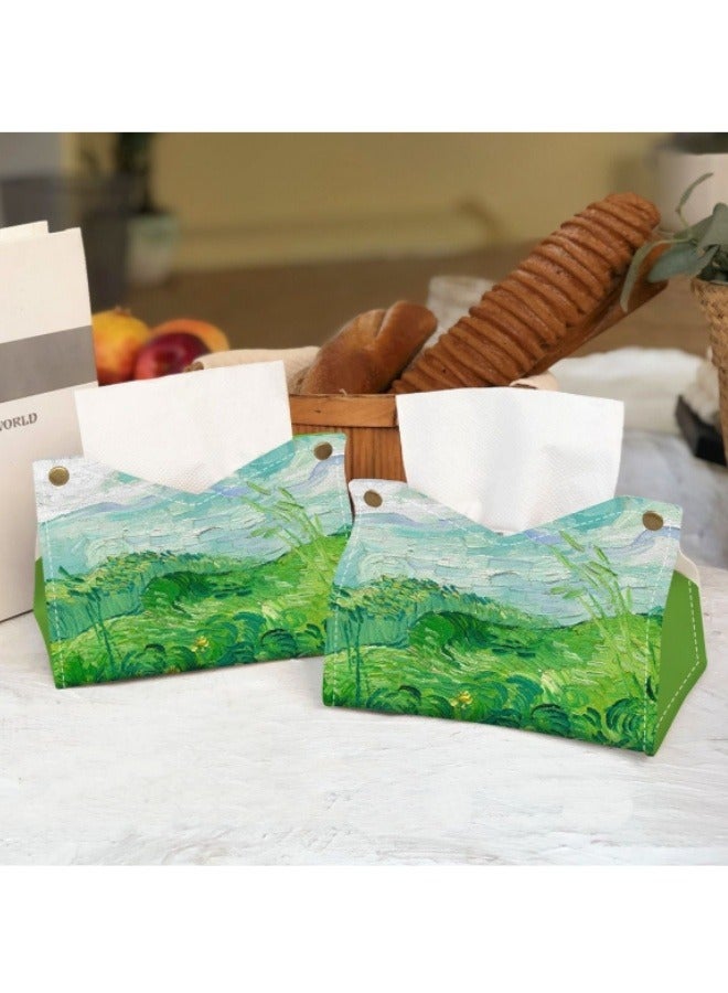 Green Wheat Field Oil Painting Pattern Tissue Box Creative Desktop Paper Box Living Room Home Storage Restaurant Paper Box - Image 3