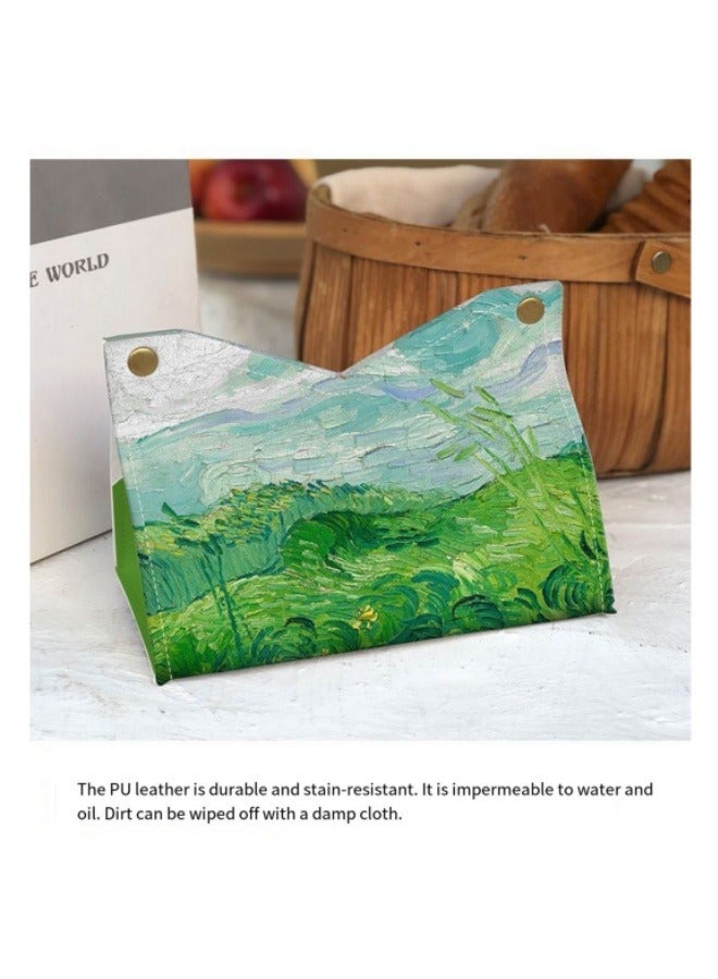 Green Wheat Field Oil Painting Pattern Tissue Box Creative Desktop Paper Box Living Room Home Storage Restaurant Paper Box - Image 4