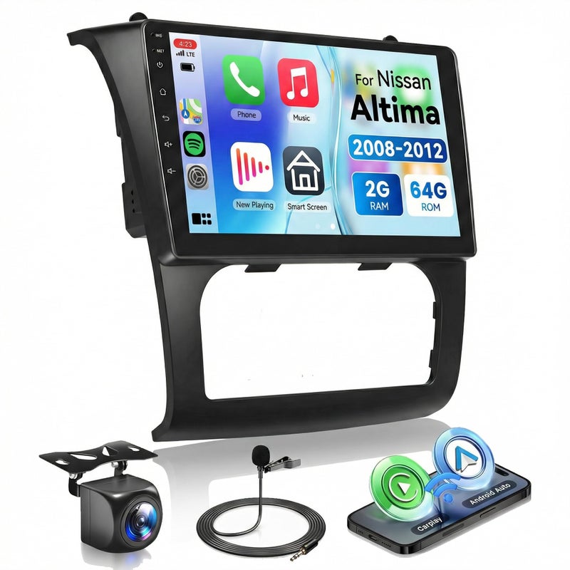 Podofo 2G64G Android Car Radio for Nissan Altima 2008 2009 2010 2011 2012 Wireless Carplay Android Auto Car Stereo 9 IPS Touchscreen with WiFi GPS BluetoothFMRDS Rear CameraAuto AC - Image 2
