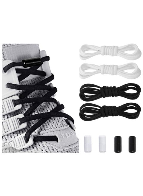 2 Pairs Elastic No Tie Shoe Laces For Adults Kids Elderly Elastic Shoe Laces Black and White
