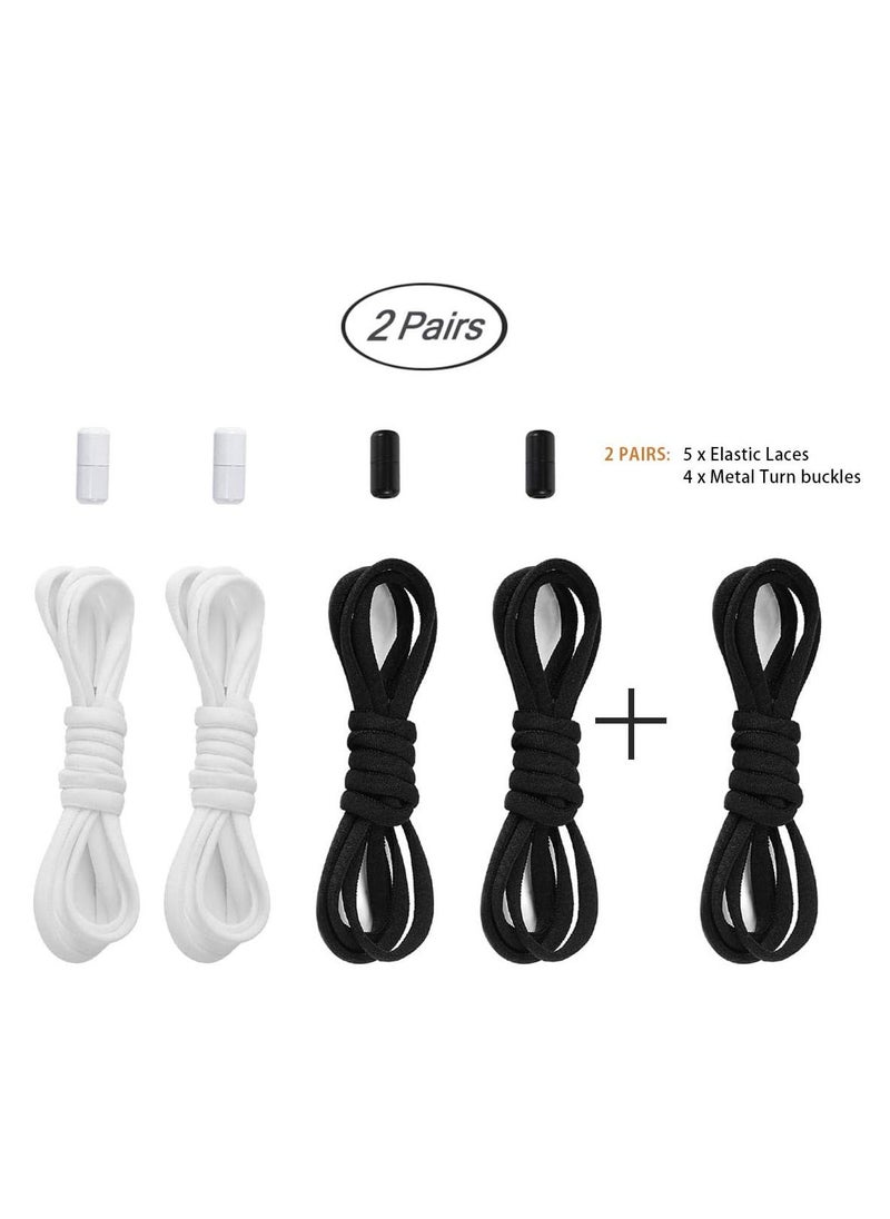 2 Pairs Elastic No Tie Shoe Laces For Adults Kids Elderly Elastic Shoe Laces Black and White