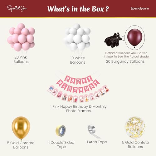 SpecialYou.in Rose Gold Theme 1St Birthday Decoration Kit For Girls, Boys, Kids With Multicolor Balloons For Decoration, 1 Number Rose Gold Foil Balloon, 1St Birthday Decoration For Baby - 43Pcs - Image 2