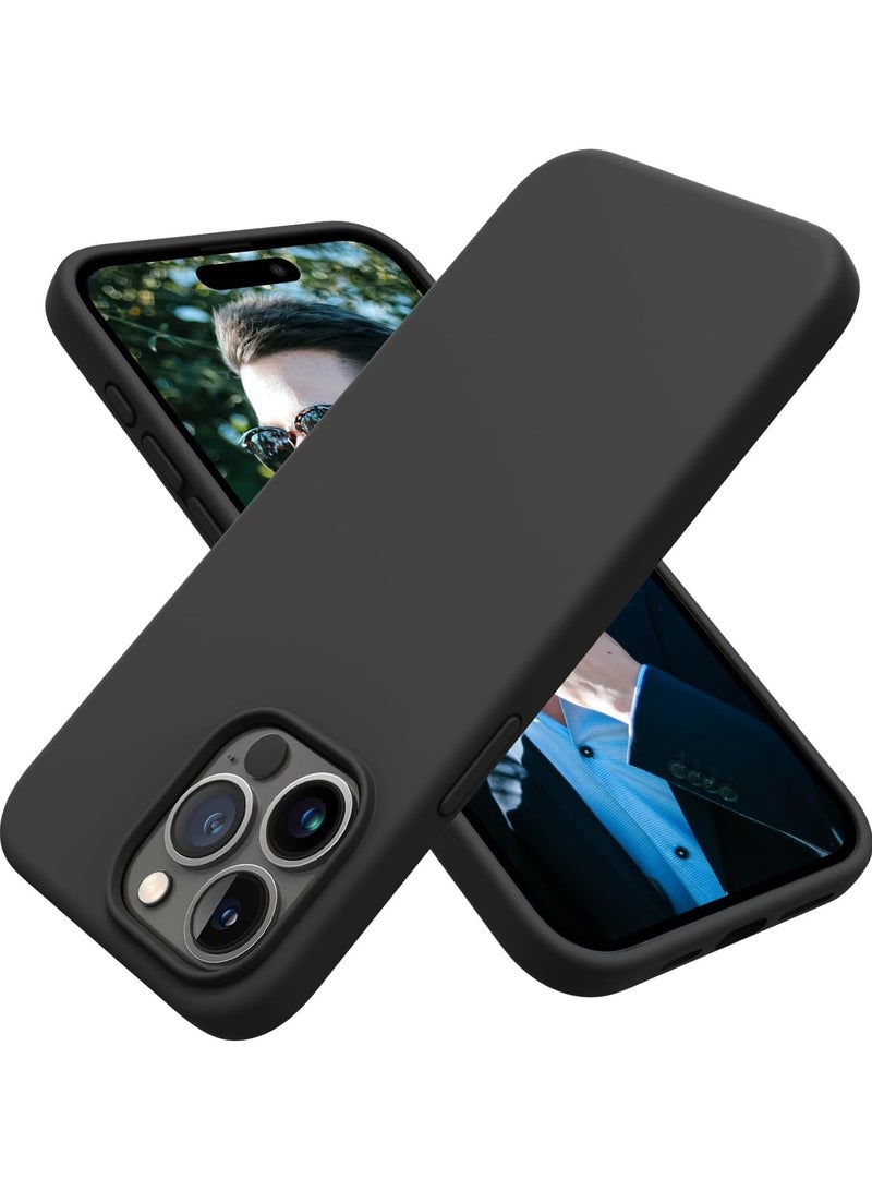 غطاء سيليكون سائل فاخر لهاتف iPhone 15 Pro Max - ملمس ناعم كالحرير، حماية كاملة للجسم ضد الصدمات مع طبقة مضادة للخدش، وبطانة من الألياف الدقيقة (أسود) - Image 1
