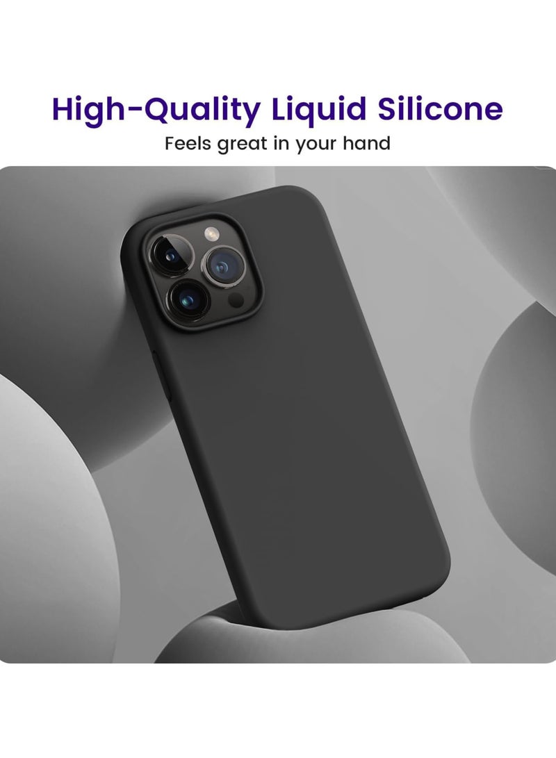 غطاء سيليكون سائل فاخر لهاتف iPhone 15 Pro Max - ملمس ناعم كالحرير، حماية كاملة للجسم ضد الصدمات مع طبقة مضادة للخدش، وبطانة من الألياف الدقيقة (أسود) - Image 2