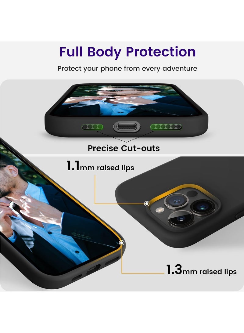 غطاء سيليكون سائل فاخر لهاتف iPhone 15 Pro Max - ملمس ناعم كالحرير، حماية كاملة للجسم ضد الصدمات مع طبقة مضادة للخدش، وبطانة من الألياف الدقيقة (أسود) - Image 4