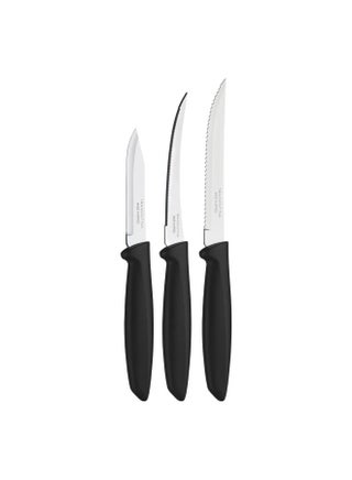 TRAMONTINA Plenus Knife Set – 3 Pieces – High Quality Stainless Steel Blades – Black Handles – Everyday Kitchen Essentials