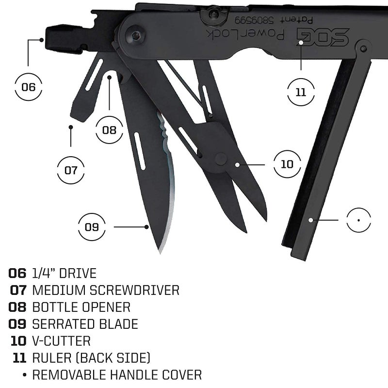 SOG PowerLock Multi-Tool- Compound Leverage Technology with EOD Crimper Device, 420 Stainless Steel Body, 18 Lightweight Specialty Tools (B61N-CP) , Black - Image 5