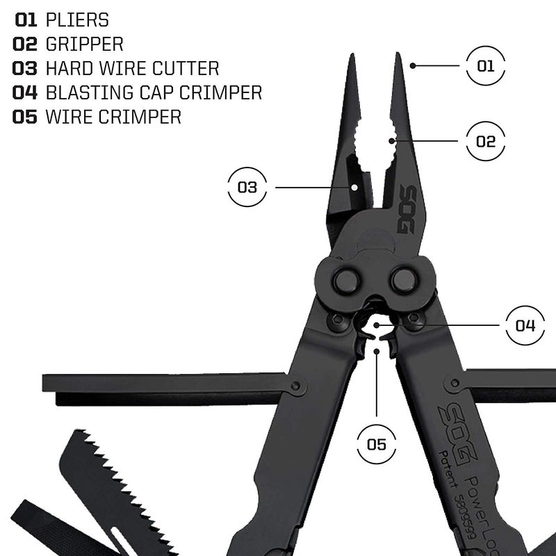SOG PowerLock Multi-Tool- Compound Leverage Technology with EOD Crimper Device, 420 Stainless Steel Body, 18 Lightweight Specialty Tools (B61N-CP) , Black - Image 4