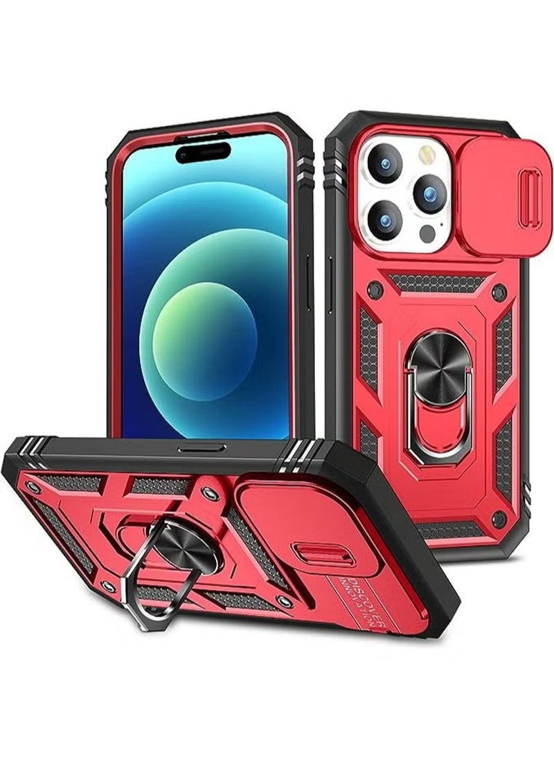 X-level iPhone 15 Pro Case Cover With 360° Rotate Magnetic Ring Kickstand Phone Holder And Slide Camera Len Cover Protector Anti-drop Anti-Scratch Anti-Dust Shockproof Protective Mobile Phone Accessory  - Image 1