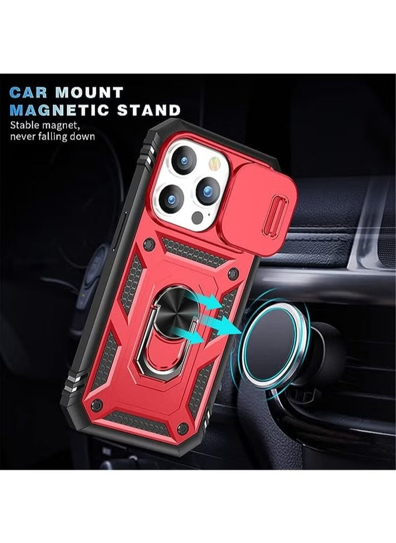 X-level iPhone 15 Pro Case Cover With 360° Rotate Magnetic Ring Kickstand Phone Holder And Slide Camera Len Cover Protector Anti-drop Anti-Scratch Anti-Dust Shockproof Protective Mobile Phone Accessory  - Image 5