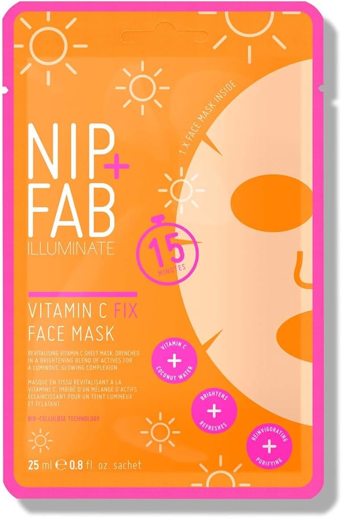 Nip Fab Vitamin C Fix Sheet Mask for Face with Coconut Water Citrus Fruit Extract Hydrating Antioxidant Facial Mask for Skin Brightening and Toning 24ml