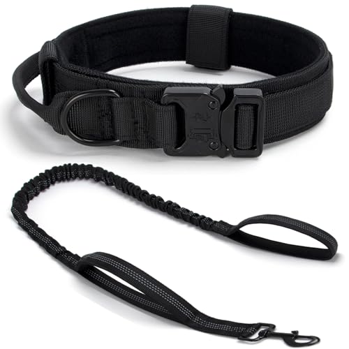 CADONO Tactical Dog Collar Set Adjustable Military Training Nylon Dog Collar with Control Handle and Heavy QuickRelease Metal Buckle for Small Medium Large Dogs Black Set L - Image 1