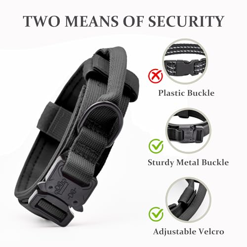 CADONO Tactical Dog Collar Set Adjustable Military Training Nylon Dog Collar with Control Handle and Heavy QuickRelease Metal Buckle for Small Medium Large Dogs Black Set L - Image 3