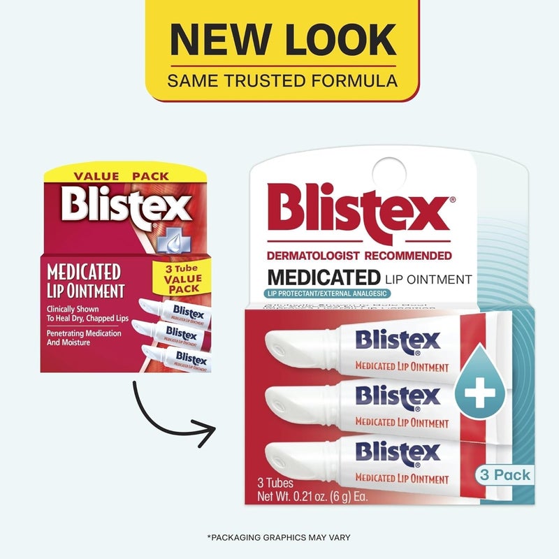 Blistex بلستكس مرهم شفاه طبي، 0.21 أونصة أنبوب، يخفف من قروح البرد ويساعد في شفاء الشفاه الجافة والمتشققة، تخفيف الألم من قروح الشفاه والبثور، مرهم شفاء، 3 عد (1 عبوة) - Image 3