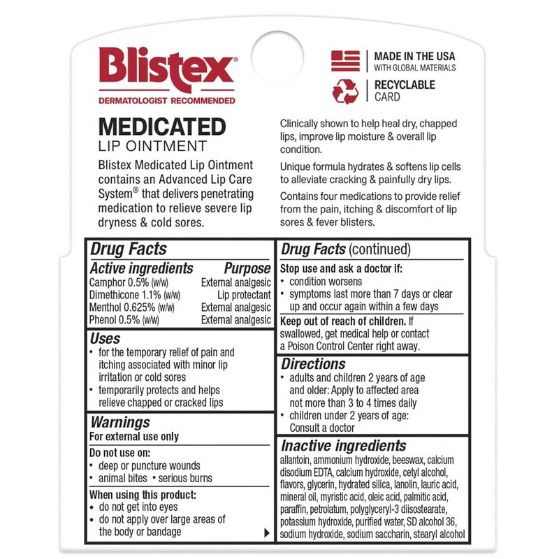 Blistex بلستكس مرهم شفاه طبي، 0.21 أونصة أنبوب، يخفف من قروح البرد ويساعد في شفاء الشفاه الجافة والمتشققة، تخفيف الألم من قروح الشفاه والبثور، مرهم شفاء، 3 عد (1 عبوة) - Image 2